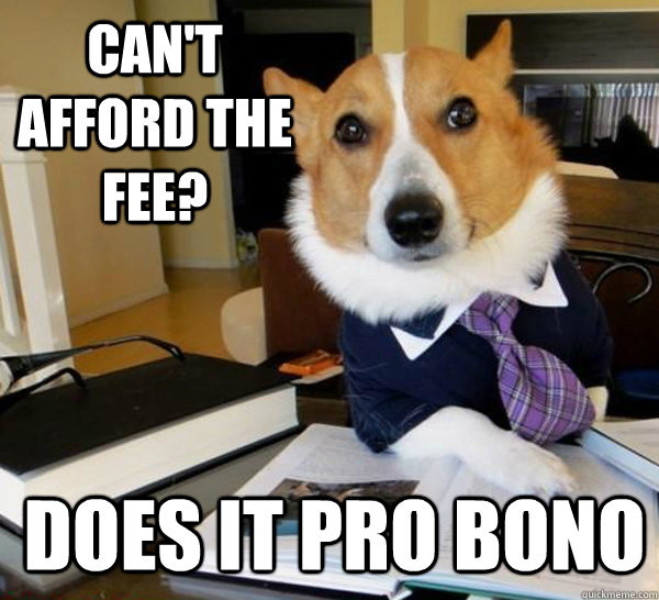 Can't afford the fee? Does it pro bono  Lawyer Dog