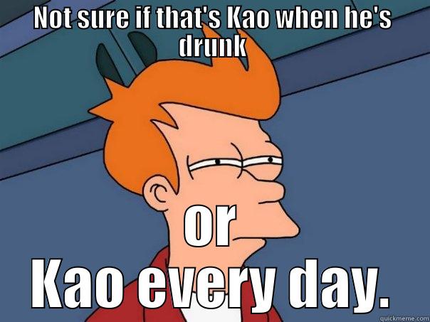 NOT SURE IF THAT'S KAO WHEN HE'S DRUNK OR KAO EVERY DAY. Futurama Fry