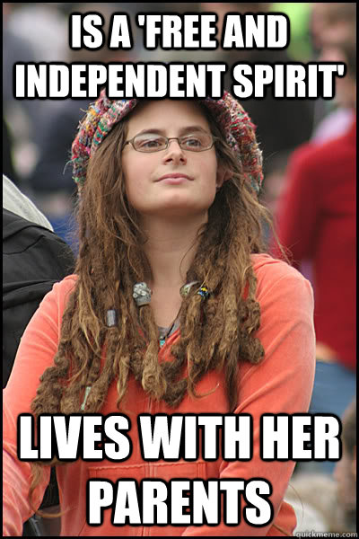 Is a 'free and independent spirit' Lives with her parents  College Liberal