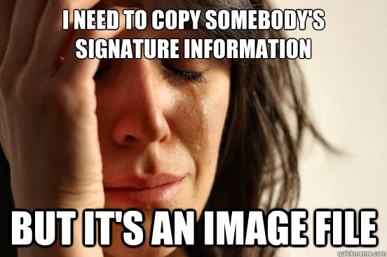 I need to copy somebody's signature information But it's an image file  First World Problems