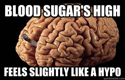 Blood sugar's high Feels slightly like a hypo  Good Guy Brain