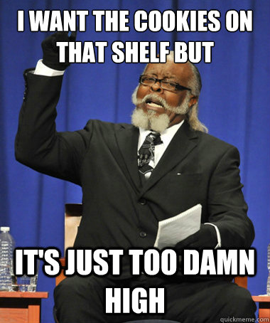 I want the cookies on that shelf but It's just too Damn High  The Rent Is Too Damn High