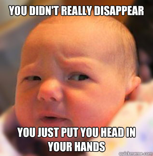 You didn't really disappear You just put you head in your hands - You didn't really disappear You just put you head in your hands  skeptical baby