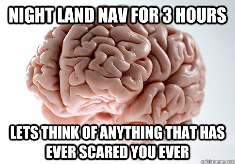 night land nav for 3 hours lets think of anything that has ever scared you ever  Scumbag Brain