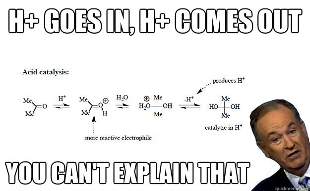 H+ Goes in, H+ comes out you can't explain that  Organic Chemistry Bill