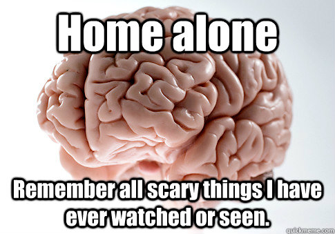 Home alone Remember all scary things I have ever watched or seen.  Scumbag Brain