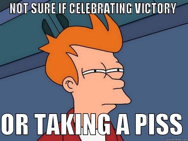 FF FUNN - NOT SURE IF CELEBRATING VICTORY  OR TAKING A PISS Futurama Fry