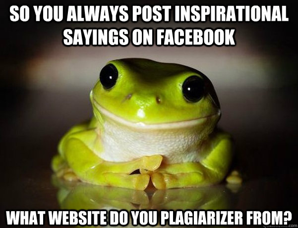 so you always post inspirational sayings on facebook what website do you plagiarizer from?   Fascinated Frog