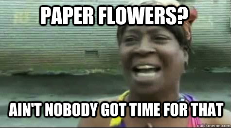 AIN'T NOBODY GOT TIMe FOR THAT  paper flowers?  Aint nobody got time for that