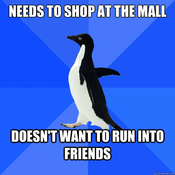 Needs to shop at the mall Doesn't want to run into friends  Socially Awkward Penguin