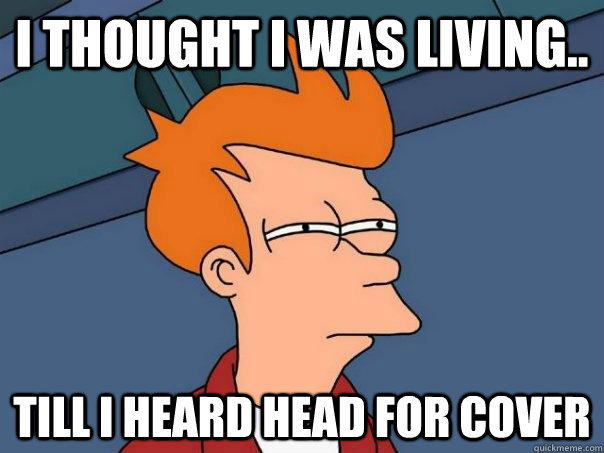 I thought I was living.. Till I heard Head For Cover  Futurama Fry