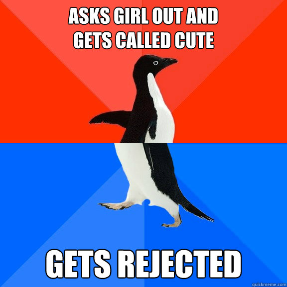 ASKS GIRL OUT AND
GETS CALLED CUTE GETS REJECTED  Socially Awesome Awkward Penguin