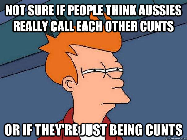 Not sure if people think Aussies really call each other cunts Or If they're just being cunts  Futurama Fry