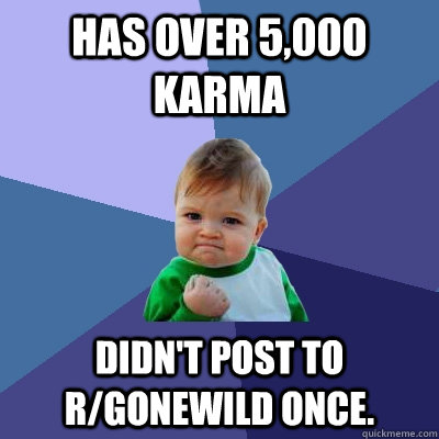 has over 5,000 karma didn't post to r/gonewild once.  Success Kid