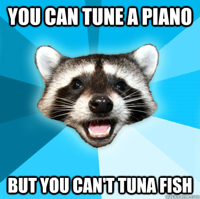 You can tune a piano but you can't tuna fish  Lame Pun Coon