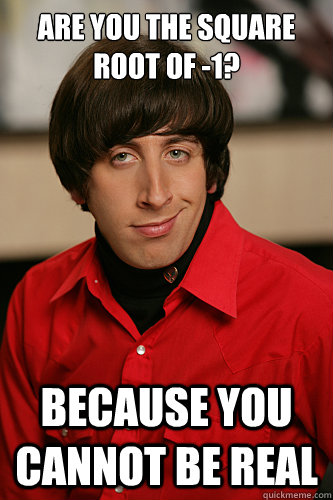 Are you the square root of -1? Because you cannot be real - Are you the square root of -1? Because you cannot be real  Howard Wolowitz