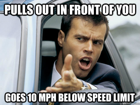 Pulls out in front of you Goes 10 MPH below speed limit  Asshole driver