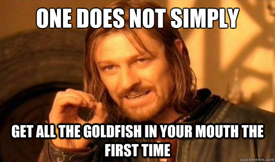 One does not simply get all the goldfish in your mouth the first time  Boromir