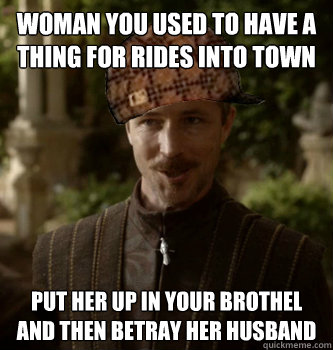 Woman you used to have a thing for rides into town Put her up in your brothel and then betray her husband - Woman you used to have a thing for rides into town Put her up in your brothel and then betray her husband  Scumbag Littlefinger