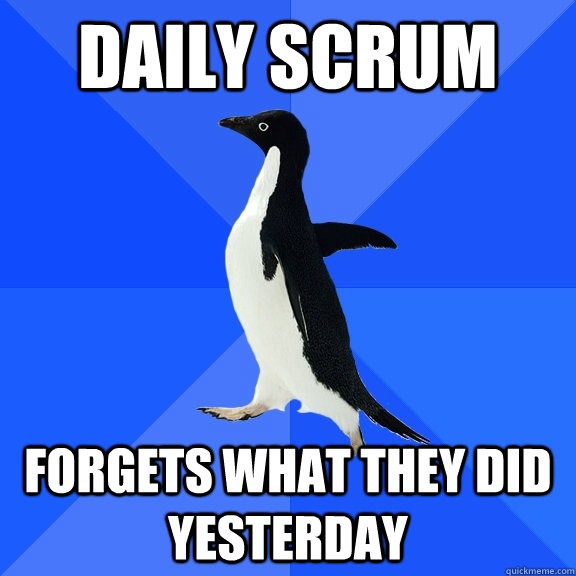 Daily Scrum Forgets what they did yesterday  Socially Awkward Penguin
