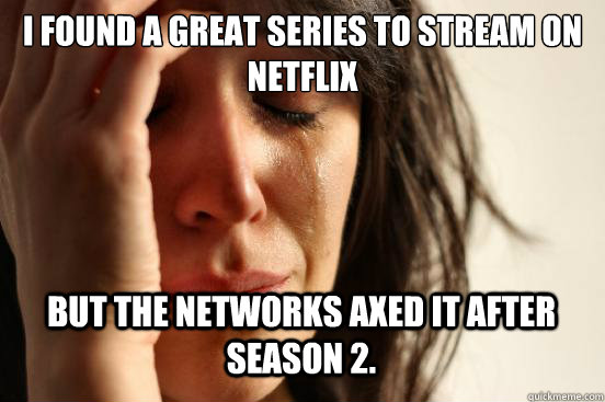 I found a great series to stream on Netflix but the networks axed it after season 2. Caption 3 goes here  First World Problems