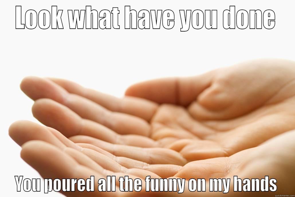 LOOK WHAT HAVE YOU DONE YOU POURED ALL THE FUNNY ON MY HANDS Misc