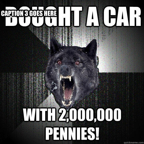 Bought a car With 2,000,000 pennies! Caption 3 goes here  Insanity Wolf