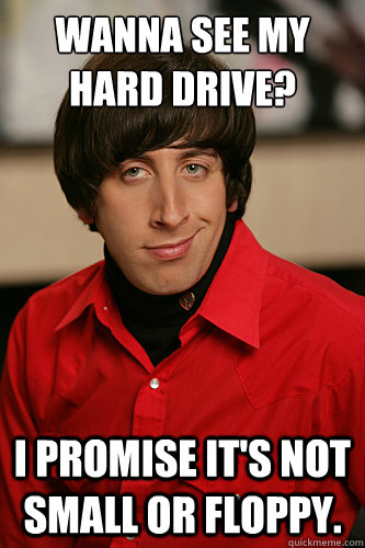 Wanna see my Hard Drive? I promise it's not small or floppy.  Howard Wolowitz