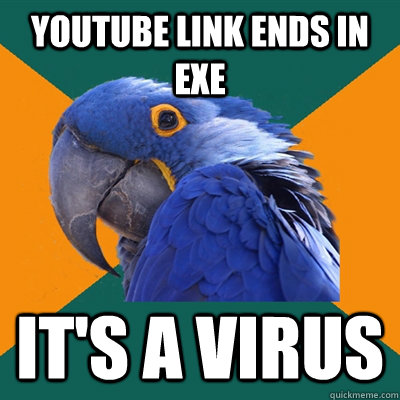 youtube link ends in exe It's a virus  Paranoid Parrot
