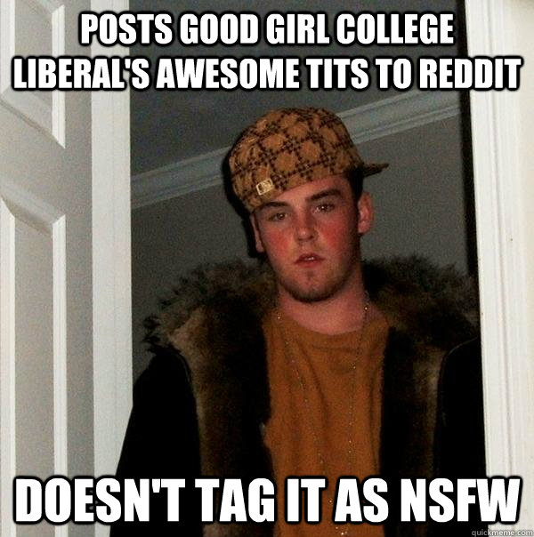 Posts Good Girl College Liberal's awesome tits to reddit doesn't tag it as NSFW  Scumbag Steve