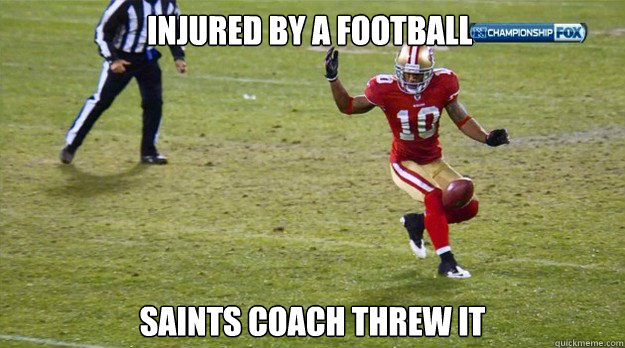 injured by a football saints coach threw it   49ers football knee