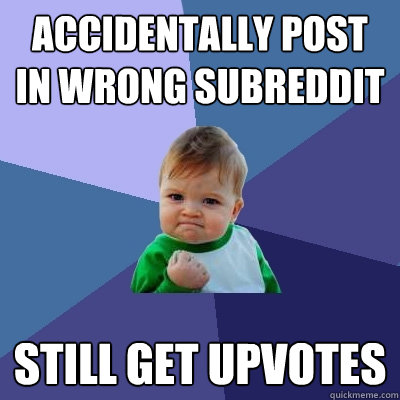 Accidentally Post in Wrong Subreddit  Still Get upvotes  Success Kid