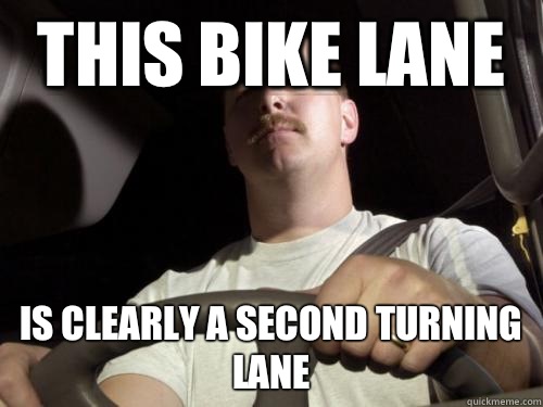 This bike lane Is clearly a second turning lane  