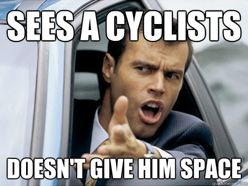 SEES A CYCLISTS DOESN'T GIVE HIM SPACE  Asshole driver
