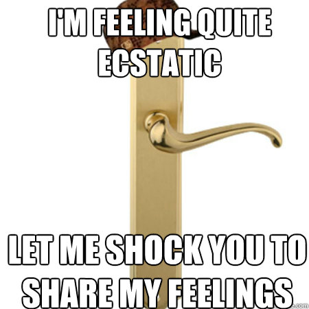 I'm feeling quite ecstatic Let me shock you to share my feelings - I'm feeling quite ecstatic Let me shock you to share my feelings  Scumbag Door handle