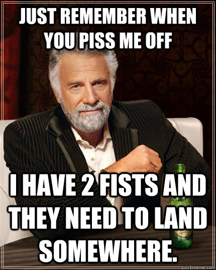 Just remember when you piss me off I have 2 fists and they need to land somewhere.   The Most Interesting Man In The World