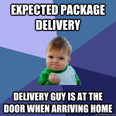 EXPECTED PACKAGE DELIVERY DELIVERY GUY IS AT THE DOOR WHEN ARRIVING HOME  Success Kid