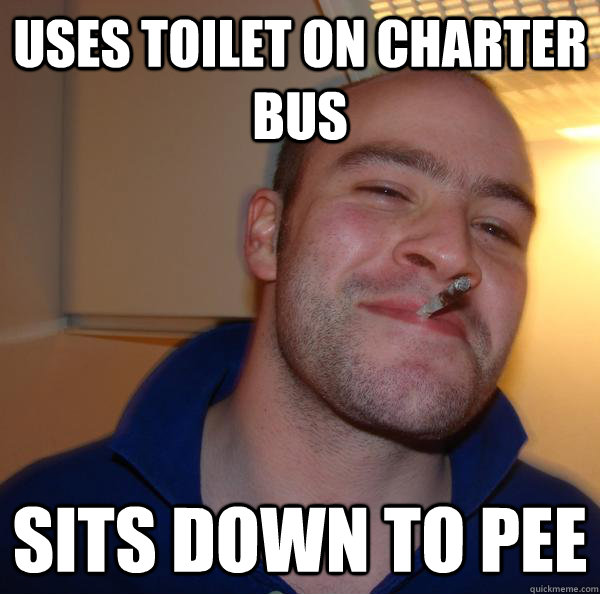 uses toilet on charter bus Sits down to pee - uses toilet on charter bus Sits down to pee  Misc