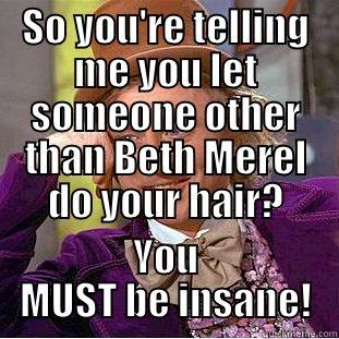 Good Hairstylists! - SO YOU'RE TELLING ME YOU LET SOMEONE OTHER THAN BETH MEREL DO YOUR HAIR? YOU MUST BE INSANE! Condescending Wonka