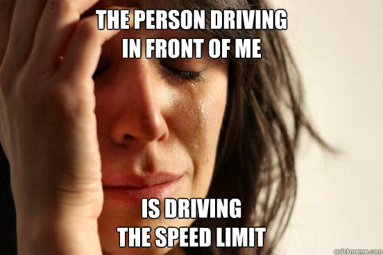 The person driving
in front of me Is driving
the speed limit  First World Problems