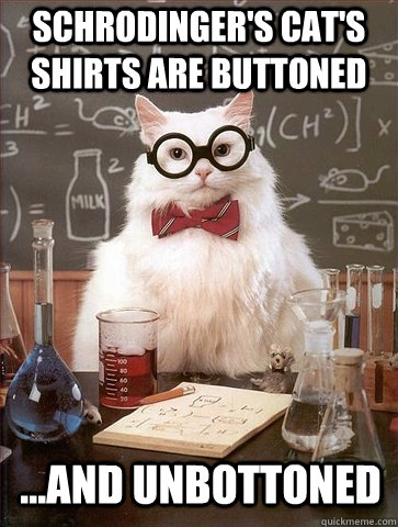 Schrodinger's Cat's shirts are buttoned ...and unbottoned  Chemistry Cat