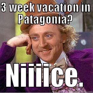 Time off - 3 WEEK VACATION IN PATAGONIA? NIIIICE. Condescending Wonka
