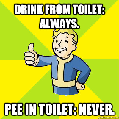 Drink from toilet: ALWAYS. Pee in toilet: NEVER.   Fallout new vegas