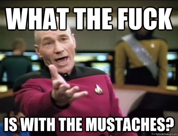 what the fuck is with the mustaches?  Annoyed Picard HD