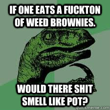 if one eats a fuckton of weed brownies. would there shit smell like pot? - if one eats a fuckton of weed brownies. would there shit smell like pot?  Bo Philosorapter