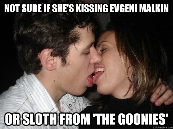 Not sure if she's kissing evgeni malkin or sloth from 'the goonies' - Not sure if she's kissing evgeni malkin or sloth from 'the goonies'  Making out with Malkin