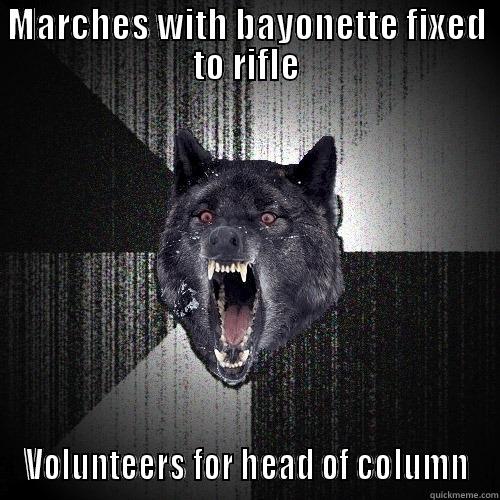 MARCHES WITH BAYONETTE FIXED TO RIFLE VOLUNTEERS FOR HEAD OF COLUMN Insanity Wolf
