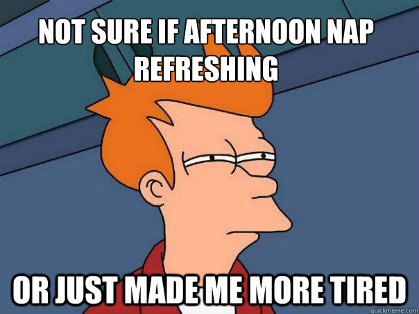 Not sure if afternoon nap refreshing Or just made me more tired  Futurama Fry