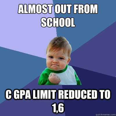 ALMOST OUT FROM SCHOOL C GPA LIMIT REDUCED TO 1,6  Success Kid