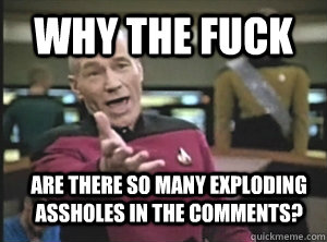 Why the fuck are there so many exploding assholes in the comments?  Annoyed Picard